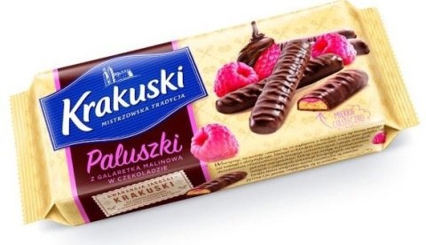 Ciastka BAHLSEN KRAKUSKI paluszki z galaretką malinową w czekoladzie 144g