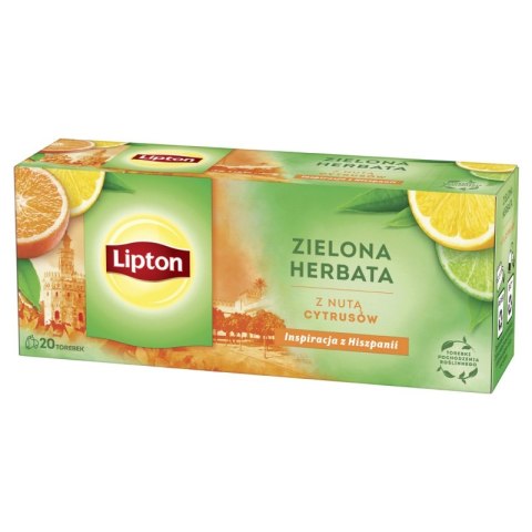 Herbata LIPTON zielona, z nutą cytrusów, 20 torebek