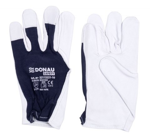 Rękawice robocze DONAU SAFETY DS-TECHGOAT, skóra kozia, ściągacz, rozm. 7/S, biało-granatowe
