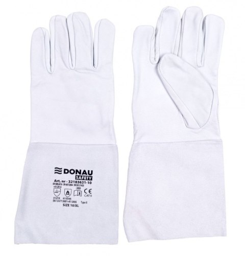 Rękawice spawalnicze DONAU SAFETY DS-WELTIG, TIG, skóra kozia, rozm. 11/XXL, biało-szare