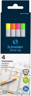 Zestaw zakreślaczy SCHNEIDER Shine-Up, 1-4mm, 4 szt., pudełko z zawieszką, mix kolorów
