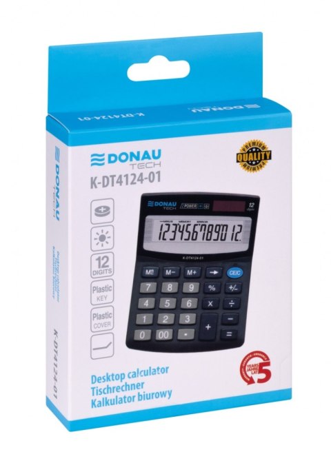 Kalkulator biurowy DONAU TECH, CI-SDC812NR, 12-cyfr. wyświetlacz, wym. 122x100x32 mm, czarny