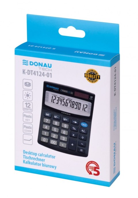 Kalkulator biurowy DONAU TECH, CI-SDC812NR, 12-cyfr. wyświetlacz, wym. 122x100x32 mm, czarny