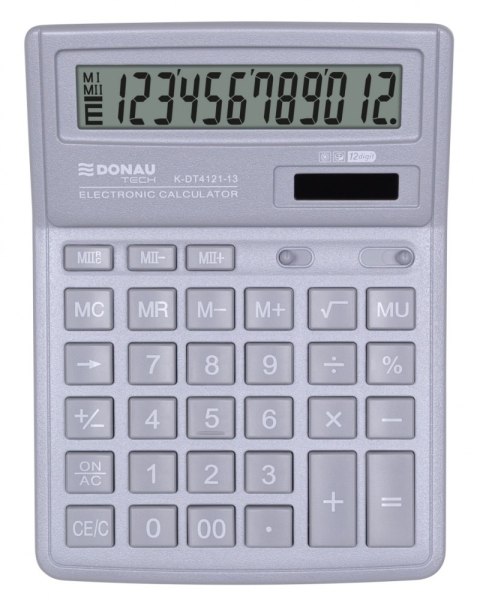 Kalkulator biurowy DONAU TECH, 12-cyfr. wyświetlacz, wym. 190x143x40 mm, jasny szary