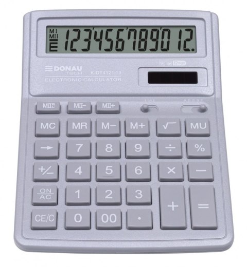 Kalkulator biurowy DONAU TECH, 12-cyfr. wyświetlacz, wym. 190x143x40 mm, jasny szary