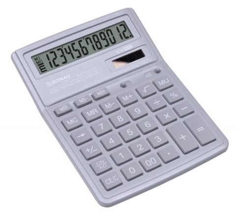 Kalkulator biurowy DONAU TECH, 12-cyfr. wyświetlacz, wym. 190x143x40 mm, jasny szary