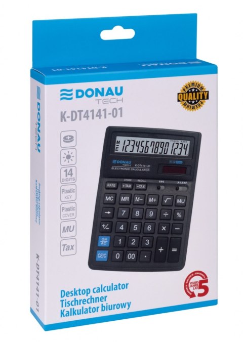 Kalkulator biurowy DONAU TECH, CI-SDC554S, 14-cyfr. wyświetlacz, wym. 190x143x40 mm, czarny