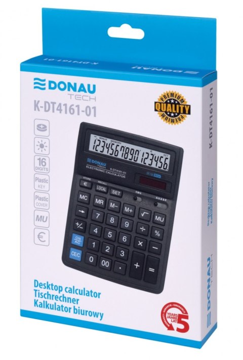Kalkulator biurowy DONAU TECH, CI-SDC664S, 16-cyfr. wyświetlacz, wym. 190x143x40 mm, czarny