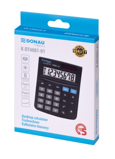 Kalkulator biurowy DONAU TECH, CI-SDC805NR, 8-cyfr. wyświetlacz, wym. 130x104x19 mm, czarny
