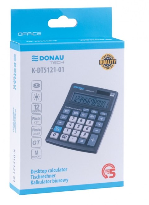 Kalkulator biurowy DONAU TECH OFFICE, CI-CMB1201BK, 12-cyfr. wyświetlacz, wym. 137x101x30mm, czarny