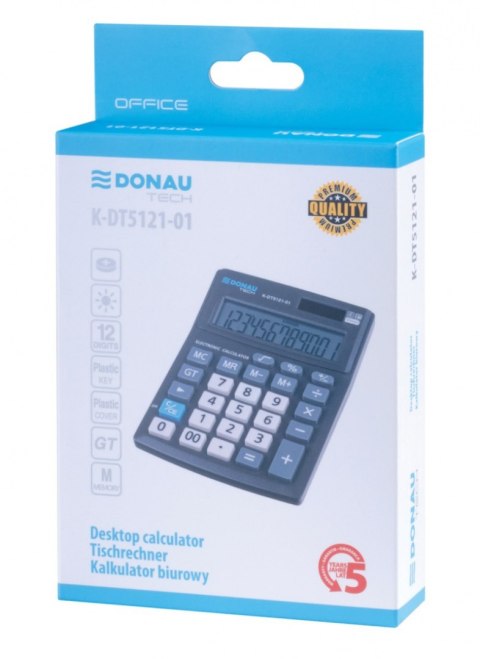 Kalkulator biurowy DONAU TECH OFFICE, CI-CMB1201BK, 12-cyfr. wyświetlacz, wym. 137x101x30mm, czarny