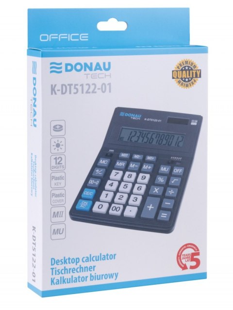 Kalkulator biurowy DONAU TECH OFFICE, CI-CDB1201BK, 12-cyfr. wyświetlacz, wym. 201x155x35mm, czarny