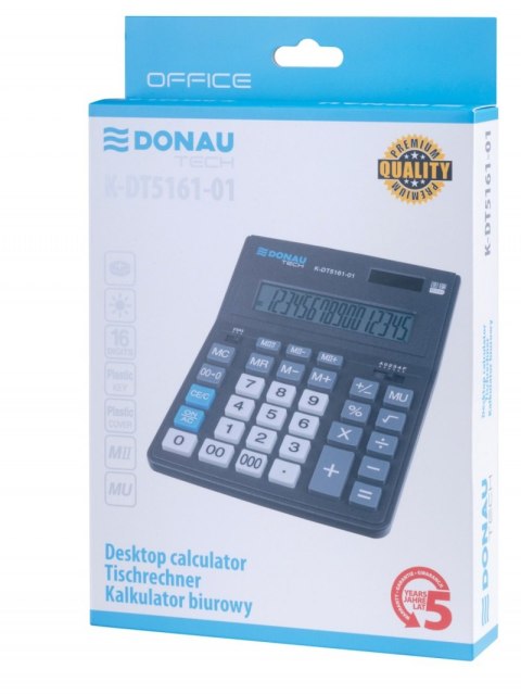 Kalkulator biurowy DONAU TECH OFFICE, CI-CDB1601BK, 16-cyfr. wyświetlacz, wym. 201x155x35mm, czarny