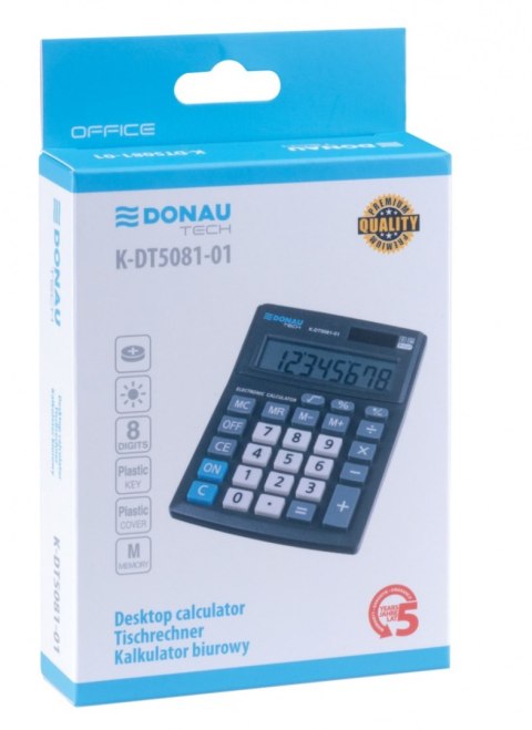 Kalkulator biurowy DONAU TECH OFFICE, CI-CMB801BK, 8-cyfr. wyświetlacz, wym. 137x101x30mm, czarny