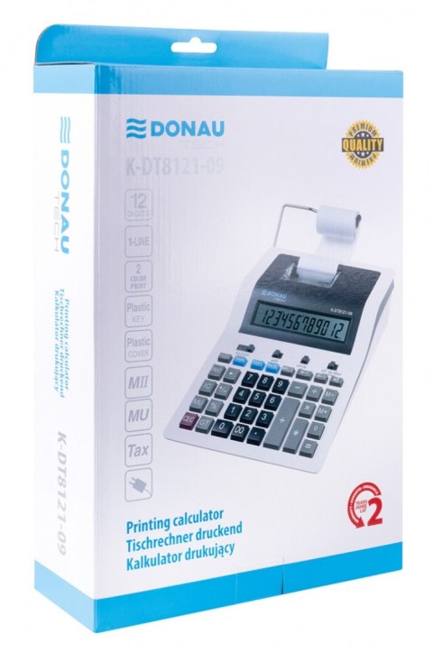 Kalkulator drukujący DONAU TECH, CI-CX123N, 12-cyfr. wyświetlacz, wym. 267x202x77 mm, biały