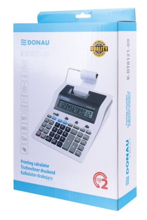 Kalkulator drukujący DONAU TECH, CI-CX123N, 12-cyfr. wyświetlacz, wym. 267x202x77 mm, biały