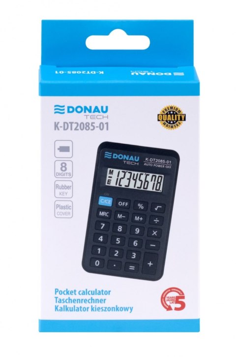 Kalkulator kieszonkowy DONAU TECH, CI-LC310NR, 8-cyfr. wyświetlacz, wym. 114x69x19 mm, czarny