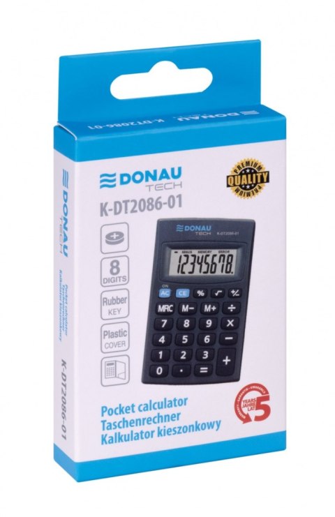 Kalkulator kieszonkowy DONAU TECH, 8-cyfr. wyświetlacz, wym. 85x56x9 mm, czarny