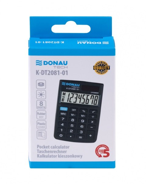 Kalkulator kieszonkowy DONAU TECH, CI-SLD100NR, 8-cyfr. wyświetlacz, wym. 90x60x11 mm, czarny