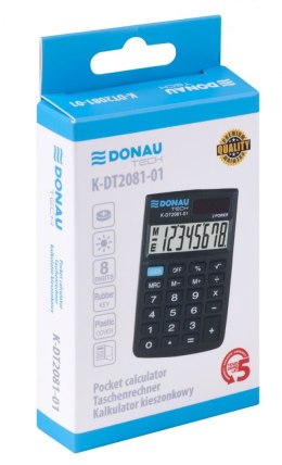 Kalkulator kieszonkowy DONAU TECH, CI-SLD100NR, 8-cyfr. wyświetlacz, wym. 90x60x11 mm, czarny