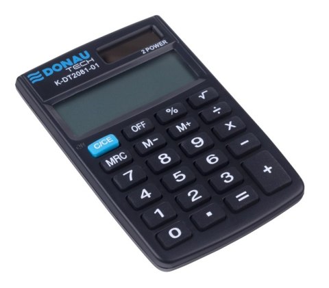 Kalkulator kieszonkowy DONAU TECH, CI-SLD100NR, 8-cyfr. wyświetlacz, wym. 90x60x11 mm, czarny