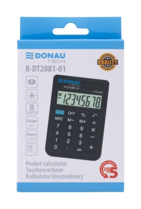 Kalkulator kieszonkowy DONAU TECH, CI-SLD100NR, 8-cyfr. wyświetlacz, wym. 90x60x11 mm, czarny