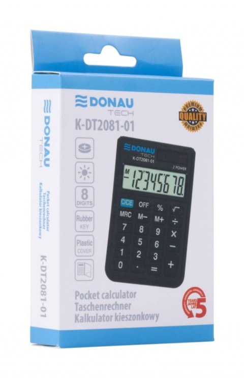 Kalkulator kieszonkowy DONAU TECH, CI-SLD100NR, 8-cyfr. wyświetlacz, wym. 90x60x11 mm, czarny