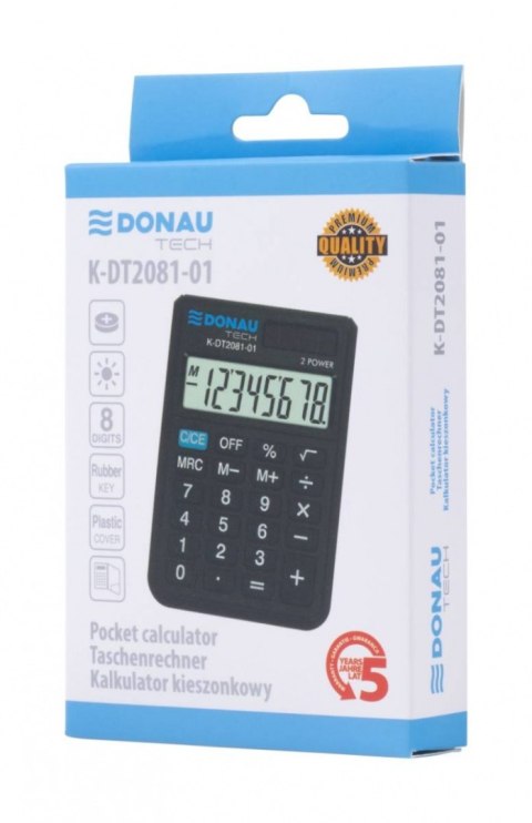 Kalkulator kieszonkowy DONAU TECH, CI-SLD100NR, 8-cyfr. wyświetlacz, wym. 90x60x11 mm, czarny