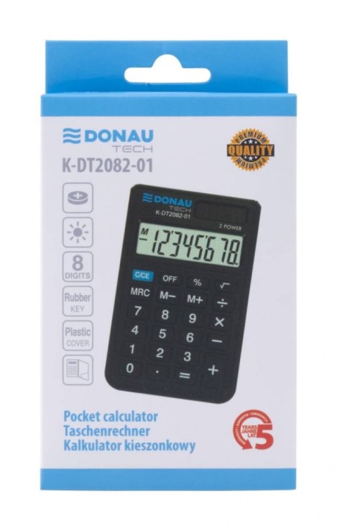 Kalkulator kieszonkowy DONAU TECH, CI-SLD200NR, 8-cyfr. wyświetlacz, wym. 97x60x10 mm, czarny
