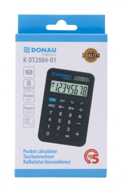 Kalkulator kieszonkowy DONAU TECH, CI-LC210NR, 8-cyfr. wyświetlacz, wym. 97x62x11 mm, czarny