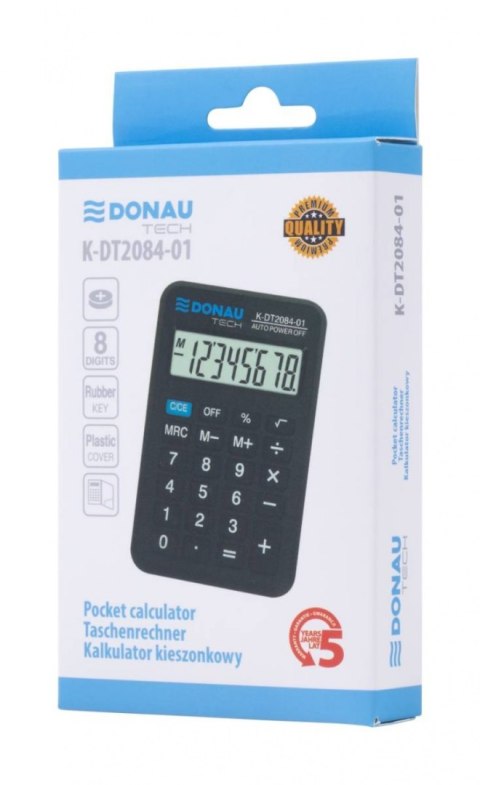 Kalkulator kieszonkowy DONAU TECH, CI-LC210NR, 8-cyfr. wyświetlacz, wym. 97x62x11 mm, czarny