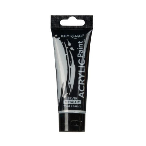 Farba akrylowa KEYROAD, metaliczna, 75ml, tubka, srebrna