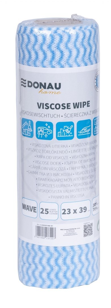 Ścierka DONAU HOME, z wiskozą 70%, rolka, fala, 23x39cm, 25 listków, niebieska