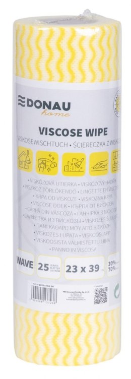 Ścierka DONAU HOME, z wiskozą 70%, rolka, fala, 23x39cm, 25 listków, żółta
