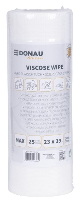 Ścierka DONAU HOME, z wiskozą 70%, rolka, max, 23x39cm, 25 listków, biała