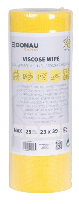 Ścierka DONAU HOME, z wiskozą 70%, rolka, max, 23x39cm, 25 listków, żółta