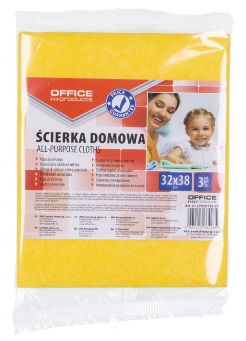 Ścierka domowa OFFICE PRODUCTS, wiskoza 70%, gr. 80g/mkg, 32x38cm, 3szt., mix kolorów