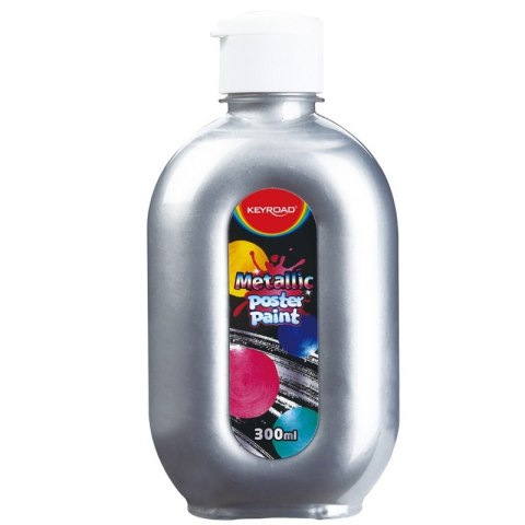 Farba plakatowa KEYROAD, metaliczna, 300ml, butelka, srebrna