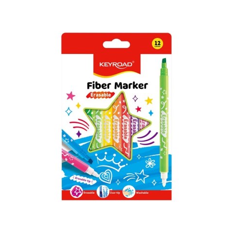 Flamastry KEYROAD Fiber Marker, wymazywalne, 12 szt., mix kolorów