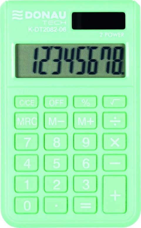 Kalkulator kieszonkowy DONAU TECH, 8-cyfr. wyświetlacz, wym. 97x60x10 mm, jasnozielony