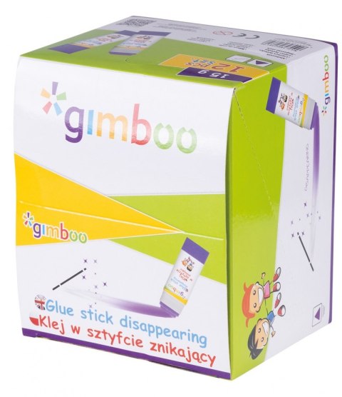 Klej w sztyfcie GIMBOO, PVP, trójkątny, znikający, 15g, 1 szt., pakowany w displayu, fioletowy