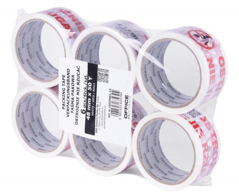 Taśma pakowa OFFICE PRODUCTS, ostrożnie nie rzucać, 48mm x 50y, 36mic, 1szt., biała