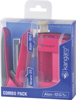 Zestaw zszywacz Nowa-35 + dziurkacz Aion-10G, pudełko z zawieszką, różowy