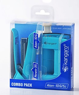 Zestaw zszywacz Nowa-35 + dziurkacz Aion-10G, pudełko z zawieszką, turkusowy
