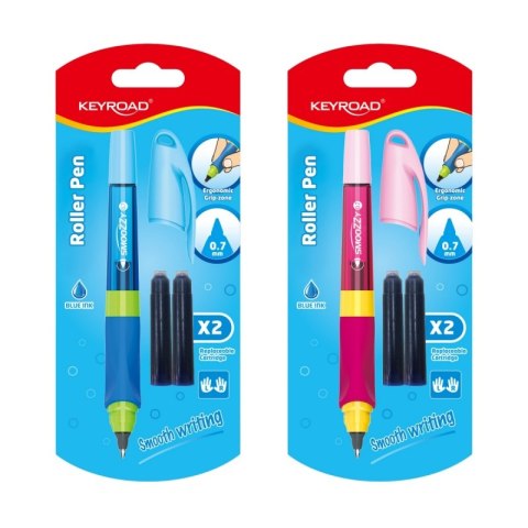 Pióro kulkowe KEYROAD SMOOZZY Writer, 0,7mm, z nabojami, blister, mix kolorów