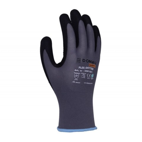 Rękawice DONAU SAFETY Flex-Dotted, kat. II, rozm. 9, szare