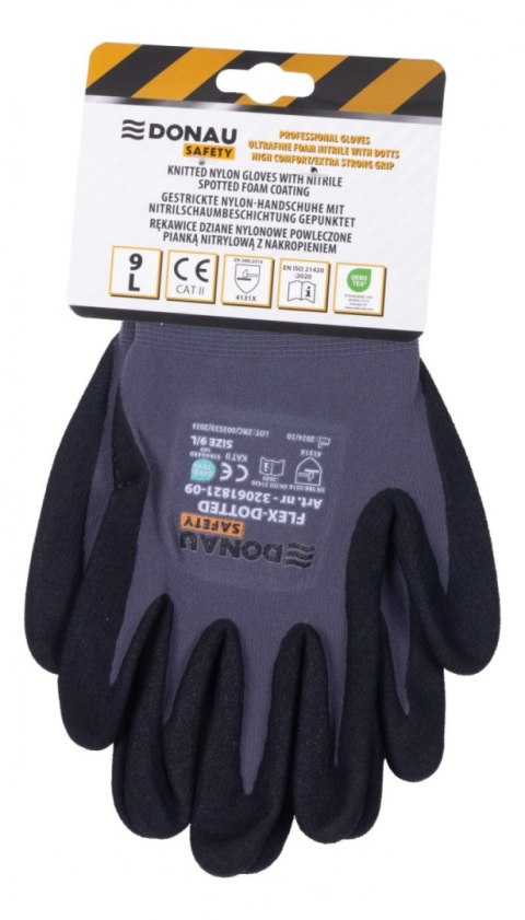 Rękawice DONAU SAFETY Flex-Dotted, kat. II, rozm. 9, szare