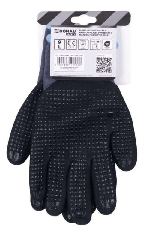 Rękawice DONAU SAFETY Flex-Dotted, kat. II, rozm. 9, szare