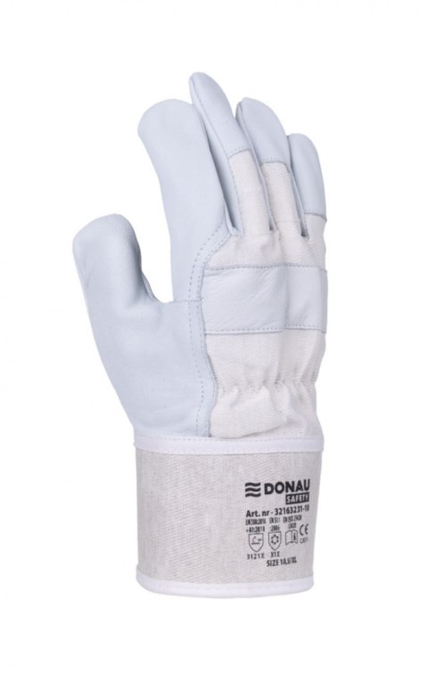 Rękawice robocze DONAU SAFETY DS-DOKGOAT, doker, skóra kozia, rozm. 10,5/XL, szaro-białe
