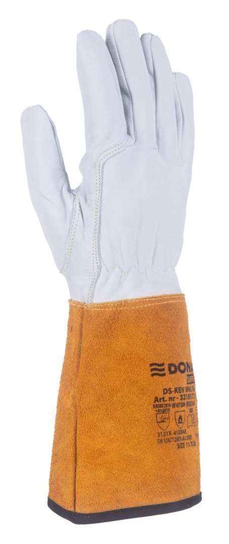 Rękawice spawalnicze DONAU SAFETY DS-KEV WELTIG, kevlar, skóra kozia, rozm. 10/XL, biało-złote